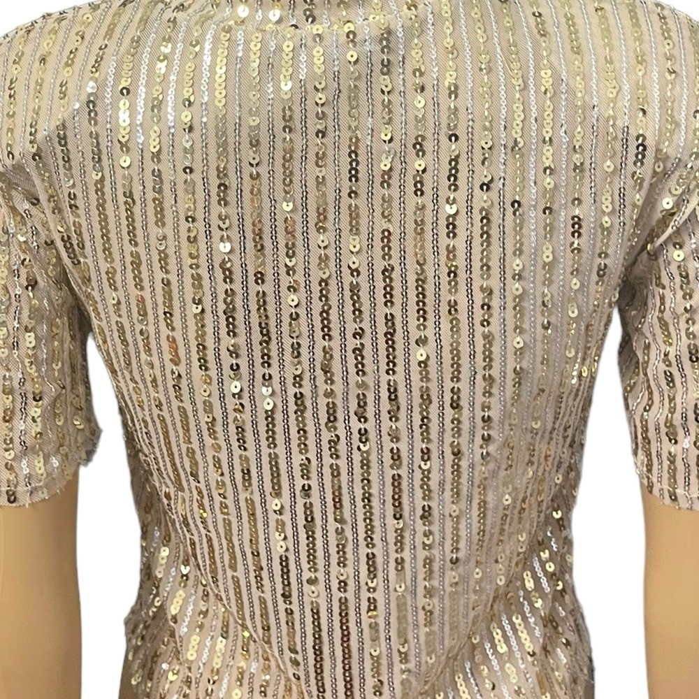 ZARA Gold & Silver Sequin Top W/ Shoulder Pads - Picture 4 of 5